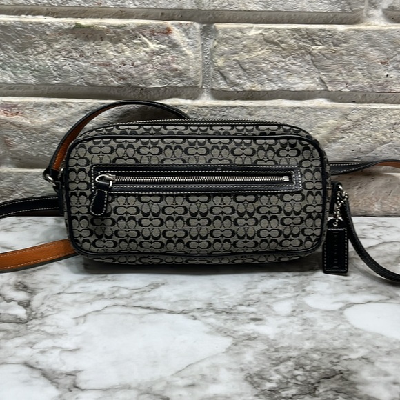 Coach Black Gray Signature Mini  Canvas Crossbody Bag /Leather Strap
In EUC - Picture 1 of 16